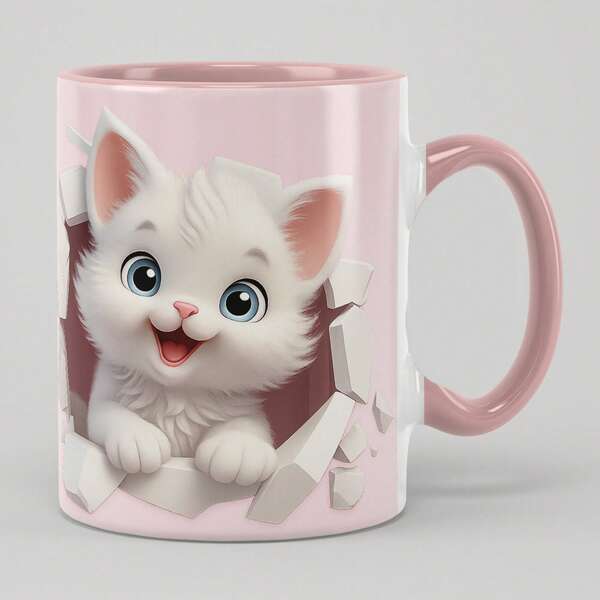 3D Cat Face Ceramic Mug, Cute Novelty Animal Themed Coffee Cup - Perfect Gift For Cat Lovers, Women, Men, Birthday, Christmas - Hand Wash Only