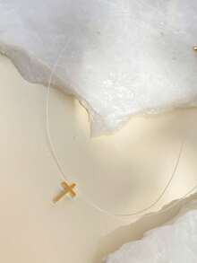 Nylon String Necklace With 18k Gold Plated Cross Pendant – Faith And Elegance - 金色 - 查看 2