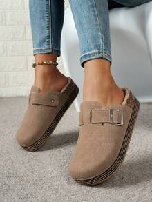 Pantuflas de tela de unicolor para uso casual en el hogar, otoño/invierno