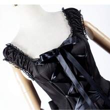 Vintage Gothic Lace Trim Lace-Up Women's Maid Costume For Halloween Cosplay Party Performance