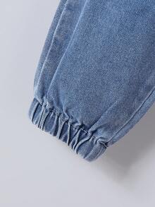 男童休闲百搭拼接柔软畅销蓝色牛仔裤，1件装，适合所有季节