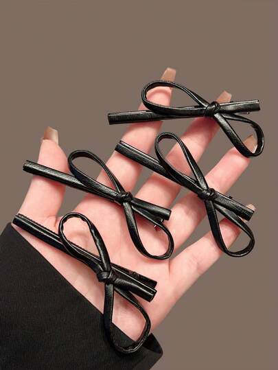 2 piezas Pinzas para el cabello con lazo de cuero negro, pinzas para el flequillo lateral para mujeres