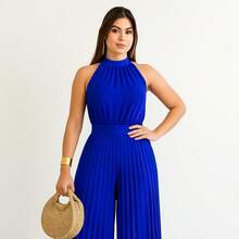 Pleated Jumpsuit For Weddings And Special Events - 藍色 - 查看 1