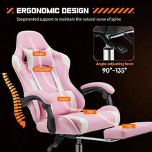 Video Game Desk Chair - Ergonomic Computer With Footrest And Comfy Lumbar Support, PU Leather Recliner With Headrest, Fixed Up Armrest, Height Adjustable With 360 Swivel, Adults,