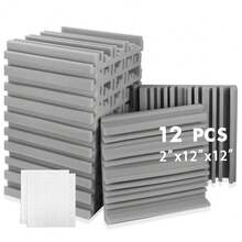 OLOEY Paneles de espuma insonorizante (12 piezas) 12 X 12 X 2 pulgadas / 10 X 10 X 2 pulgadas de diseño de alta densidad y amplia frecuencia para tratamiento acústico, ideal para oficinas, salas de conferencias, dormitorios, salas de estar, estudios de música y salas de cine en casa.