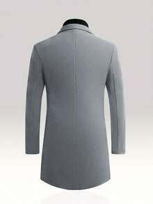 Men's Wool Pea Coat Solid Color Lapel Collar Single Breasted Jacket Warm Mid Length Winter Trench Coat - Grey - View 7