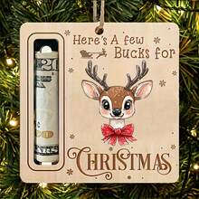 1/5 pièce Décoration de portefeuille de Noël, porte-monnaie de rangement, ornement d'arbre de Noël, Noël en bois naturel, cadeau d'anniversaire, de fête, boîte à monnaie décorative, décoration de Noël Père Noël et renne, faveurs de fête, artisanat en bois durable, design plat 2D