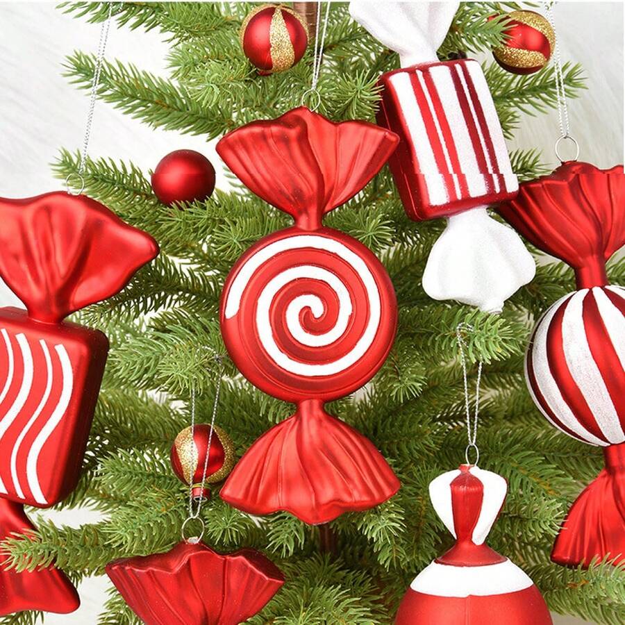 1 pezzo Set di ornamenti natalizi rossi e bianchi a forma di caramella: perfetto per Natale, Ognissanti, Capodanno e decorazioni festive in generale - Stile appeso, Materiale in plastica, Ornamento a forma di caramella, Accessorio fotografico, Decorazione per albero di Natale, Ornamento appeso, Ornamento appeso per scenografia