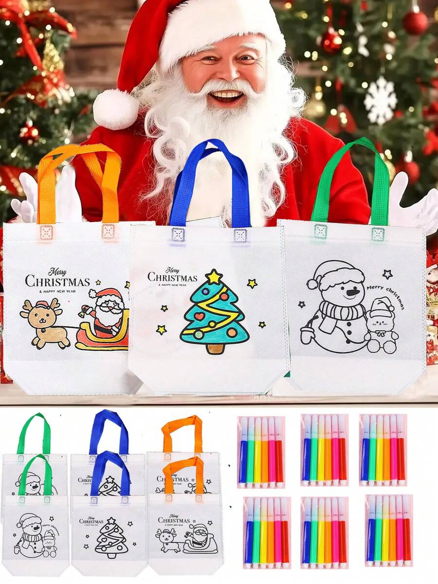 12pcs Christmas Gift Bags, Snowman/Christmas Tree/Santa Claus Pattern, Can Be Graffiti DIY Color, Desktop Decoration Supplies, Christmas Party Decoration Supplies, Suitable For Holiday Parties, Theme Events, Gift Packaging Supplies, Send To Family And Friends Christmas Christmas Decorations Christmas Pajamas Christmas Gifts Christmas Decor