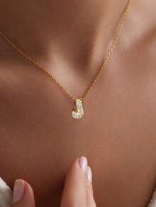 1pc Titanium Steel Cubic Zirconia Letter Necklace, Fashionable & Elegant Letter Clavicle Chain Jewelry, Suitable For Daily Wear - Gold - View 2