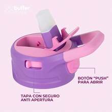 BUFFER FLASK Botella de Agua Infantil 350 ml – Termo Acero Inoxidable para Escuela – Sin BPA, Tapa con Pajilla Antifugas – Mantiene Bebidas Frías 24h / Calientes 12h – Para Niñas y Niños, Rosa - Rosa - Ver 6