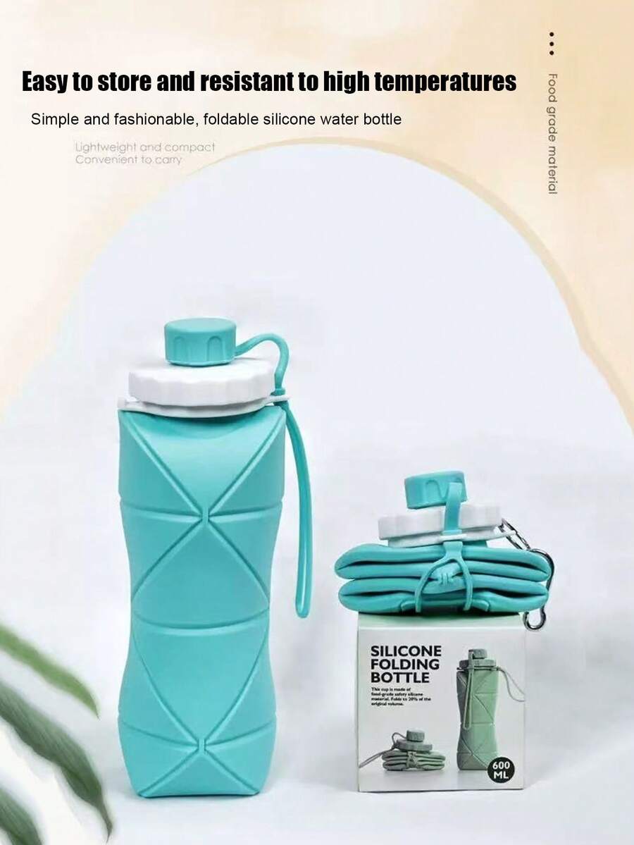 1 Stück 600ml/20,49oz Sport-/Outdoor Wasserflasche, Silikon zusammenklappbarer, erweiterbarer Trinkbecher, Outdoor Reise Sport Mehrzweck Faltbecher mit großem Fassungsvermögen, hochwertige tragbare Wasserflasche für Sport & Wandern, zufällige Farbe