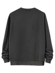 Men'S Casual Crew Neck Polyester Sweatshirt With Fire Truck & Cat Graphic - "Easily Distracted By Fire Trucks" Design, Black, Regular Fit, Perfect For Casual Attire, Everyday Comfort Apparel| Playful Graphic Sweatshirt| Polyester Sweatshirt - 黑色 - 查看 3