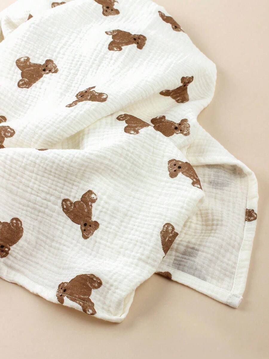 1pc Chiffon Baby Blanket, Windproof Wrap, Maternity Ward Swaddle Blanket, Unisex Newborn Muslin Swaddle Wrap, Lightweight Blanket - Teddy Bear - View 1