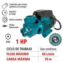 Bomba Periférica de Agua 1HP Alta Presión Alto Flujo 60L/min con Capacitor de Arranque e Impulsor de Latón para Subir Agua a Tinaco, Cisterna y Sistema Doméstico Reacondicionada, IUSA - Azul - Ver 5