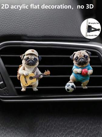 1/2/4 piezas Ambientador automotriz en forma de Pug lindo 2D de acrílico para clip en rejilla de ventilación, ambientador automotriz de moda