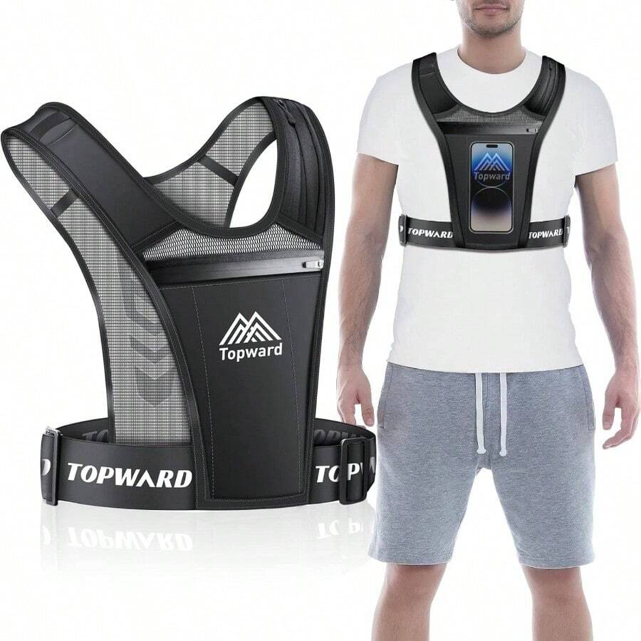 - Chaleco con soporte para telfono para correr para hombres y mujeres, correr, caminar, ejercicio y entrenamiento de gimnasio Paquete de pecho impermeable para todos los telfonos - inicial - Ver 1