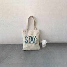 STAY Tomorrow Needs You Inspirational Tote Bag - Bold STAY Lettering In Purple/Red/Beige, Leakproof & Durable Polyester Shoulder Bag, Lightweight Reusable Grocery Bag Women, Everyday Commute, Travel, Shopping - Motivational Mental Awareness