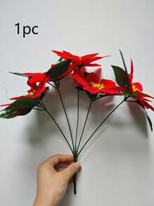 6/3 Stück künstliche Poinsettia Blumen, rote Weihnachtsblumen, künstlicher Poinsettia Strauch, künstliche Pflanzen (Farbe des Stiels zufällig), geeignet für Weihnachtsbaum Zuhause, Tischdekoration, Hochzeitsdekoration, Heimdekoration, Raumdekoration, Weihnachtsdekoration
