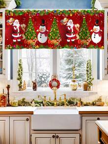 1 pieza Cenefa navideña con bolsillo para barra con diseño de Papá Noel, muñeco de nieve y árbol de Navidad, de poliéster, para decoración de ventanas en sala de estar, cocina y dormitorio, decoraciones festivas de invierno y Navidad para el hogar, 2025 Año Nuevo brillante 2026 Decoración de pared y hogar