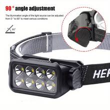 1pc High Power Fishing Light, 8 LED Beads, 500 Lumens, Rechargeable, Powerful Flashlight, High Brightness, Shockproof, Waterproof, ABS Material + Adjustable Elastic Strap, Adjustable Beam Angle, Sensor, Battery Level Display, Suitable For Camping, Fishing, Rescue, Hiking, Traveling, Great Gift For Husband, Dad, Men
