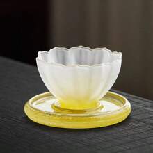Set de tasse et soucoupe en verre dégradé de lotus fait main, résistant à la chaleur et au froid, convient pour les boissons froides, le thé de l'après-midi, les jus, l'usage quotidien, la maison, le restaurant, le bureau, un excellent cadeau pour les fêtes