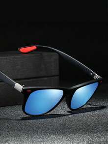POLASUP 2pcs Polarized Lens Classic Travel & Hiking Style Polarized Glasses, Red Design With Red Rivets, Silicone Anti-Slip Nose Pads, Fashion Street Wear - 1*black Frame/blue Film + 1*black Frame/all Gray (without Box) - View 4