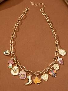 1pc Fashionable & Versatile Thanksgiving Turkey, Heart, Pine Cone, Maple Leaf, Cowboy Boot, Mushroom, Cowboy Hat Pendant Necklace, Suitable For Women's Daily, Date, Vacation, Wedding, Holiday Wear, Casual And Special Occasions