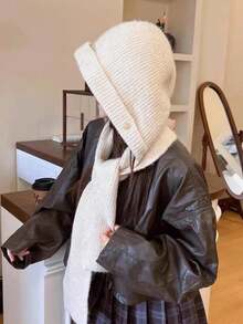 Women's Fashion Versatile Balaclava Hat, Knitted Hat Scarf Set, Autumn/Winter Outdoor Ear Warmer Beanie Autumn Decor