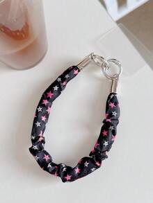 1pc Crinkle Five-Pointed Star Pattern Short Phone Wrist Strap, Nylon Bracelet