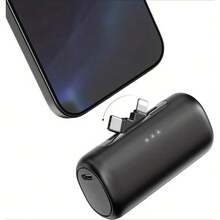便携式充电器兼容 ，带二合一连接器，5000mAh 小型移动电源，快速充电兼容 16/15/14/13/12/11 系列、S25/24、Android，适合夏季假期户外旅行/露营和紧急备用移动电源，适合送给家人、朋友、生日户外的礼物 - 黑色 - 查看 1
