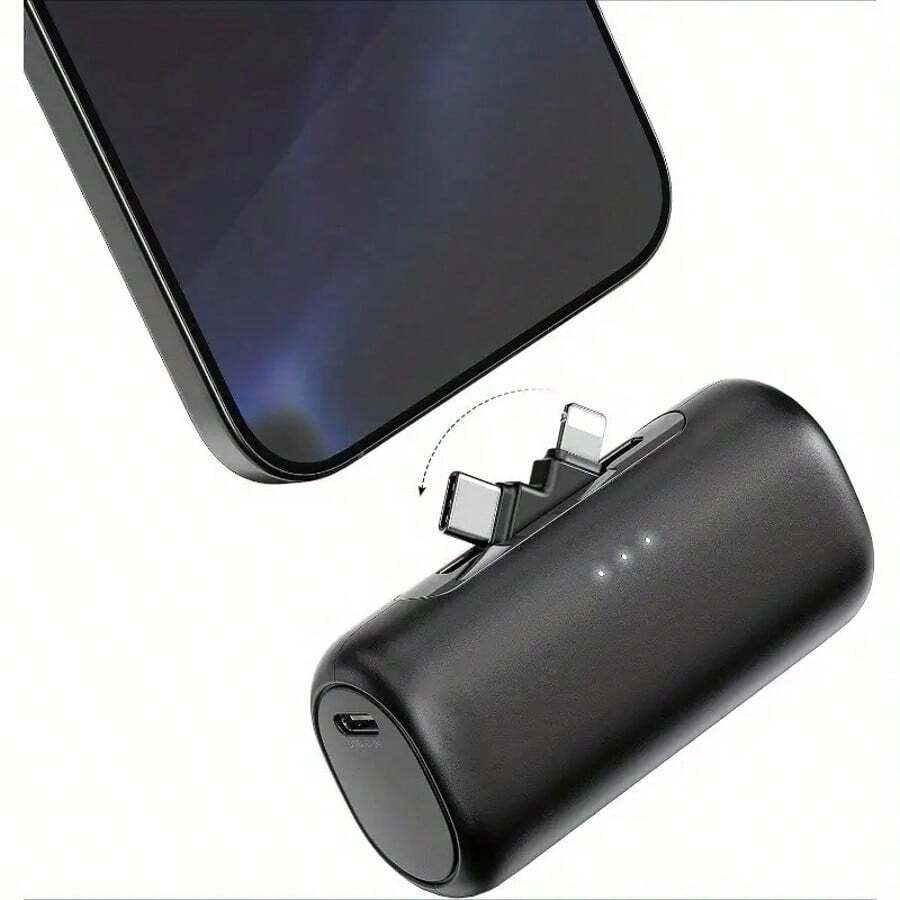 便携式充电器兼容 ,带二合一连接器,5000mAh 小型移动电源,快速充电兼容 16/15/14/13/12/11 系列、S25/24、Android,适合夏季假期户外旅行/露营和紧急备用移动电源,适合送给家人、朋友、生日户外的礼物 - 黑色 - 查看 1