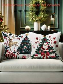 4 件/1 件圣诞装饰枕头套装 - 现代雪人、圣诞老人、驯鹿和冬青印花设计，18x18 英寸 | 拉链封口 | 耐用涤纶材料 | 适用于客厅、房间、沙发和卧室（不包括填充物）非常适合圣诞装饰、圣诞派对 - 彩色 - 查看 2