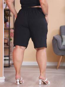 2-Piece Women's Bermuda Shorts Plus Size Duna Fabric Comfortable Fashion Kit - 黑色與黑色 - 查看 5