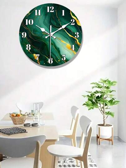 Emerald Groen Marble Texture Wooden Wand Clock, Abstract Art Silent Living Room, Bedroom, Kitchen, Office ation, Moderne Home Ideal Birthday 10 12 Inches Optional view 4
