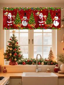 1 pieza Cenefa navideña con bolsillo para barra con diseño de Papá Noel, muñeco de nieve y árbol de Navidad, de poliéster, para decoración de ventanas en sala de estar, cocina y dormitorio, decoraciones festivas de invierno y Navidad para el hogar, 2025 Año Nuevo brillante 2026 Decoración de pared y hogar