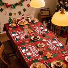 1 pièce/4 pièces/6 pièces/100 pièces Napperons imprimés Père Noël et bonhomme de neige, napperons thermoprotecteurs, conviennent pour la décoration de la maison, les repas de fête, la cuisine et la décoration de fête, peuvent être offerts en cadeau de Noël