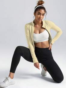 Áo khoác thể thao nữ, thích hợp cho các hoạt động ngoài trời, du lịch, mặc thường ngày, dự tiệc, công sở và phòng tập thể dục mùa xuân. - Vàng nhạt - Xem 5