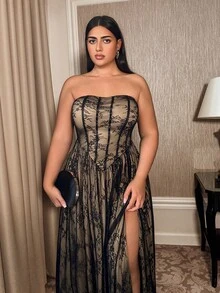 Váy đuôi cá chữ A thêu ren cỡ lớn có thể tháo rời của Doriss Exquisite màu đen, váy dạ hội, mùa lãng mạn và cưới, trang phục mùa thu và đông, năm mới, phong cách, phong cách Kim - màu đen - Xem 2