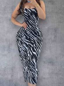 Women Midi Dresses - Hitam dan emas - View 3
