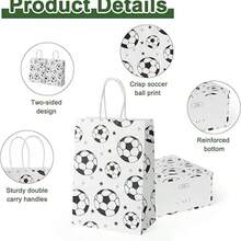 4/12/18 pièces Sacs cadeaux en papier kraft imprimés de motifs de football, convenant pour les fêtes sportives. Sacs fourre-tout en papier kraft imprimé pour l'emballage de cadeaux, la rentrée scolaire, les événements sportifs, les anniversaires, les fêtes à thème football