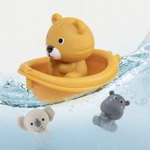 Colorful Floating Animal Bath Toy Set - Stackable Boats And Animals In Khaki, Gray, Green, Blue And Yellow Colors - Durable ABS Resin Material - Perfect For Bathtub Play, Ideal Holiday And Birthday Gift For Boys And Girls, Bath Toy Set | Quirky Animal Shapes | ABS Resin Toys, Bath Toys - Multicolor - View 6