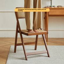 Scaun pliabil din ratan țesut - Scaun de masă cu spătar din bambus pentru interior/exterior (stil nordic din lemn natural, respirabil și multifuncțional) - Ghimbir - Vizualizare 4