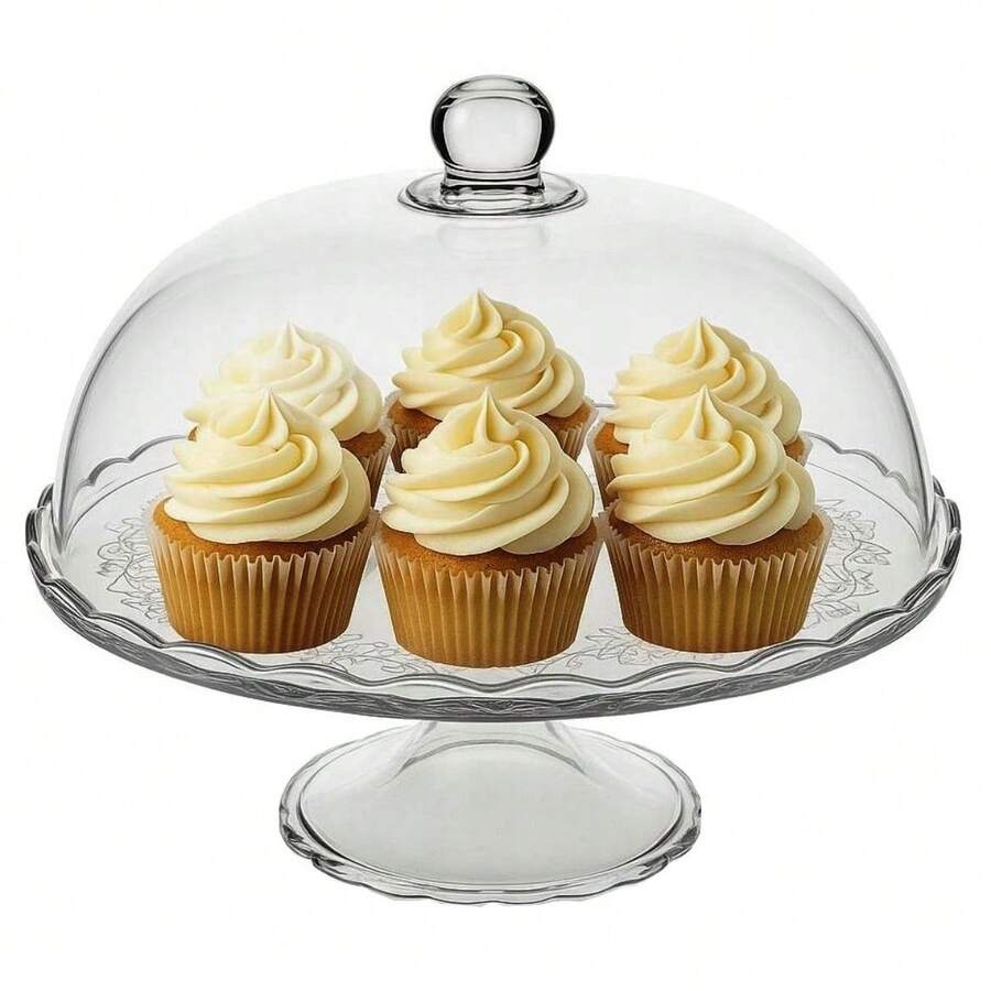 Glass Cake Stand For Fruit, Cakes, And Pastry With A Cloche And Glass Lid, 29cm Plate - White - View 1
