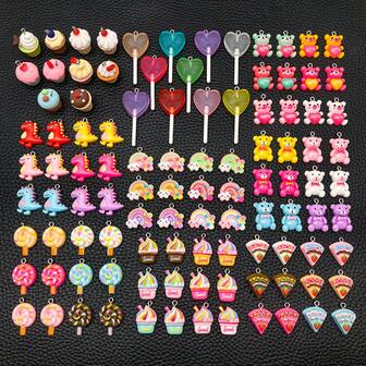 1 paquete de encantos de resina kawaii mixtos con osos de amor, piruletas, pasteles y arcoíris para hacer joyas, collares, pulseras y pendientes, manualidades DIY