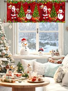 1 pieza Cenefa navideña con bolsillo para barra con diseño de Papá Noel, muñeco de nieve y árbol de Navidad, de poliéster, para decoración de ventanas en sala de estar, cocina y dormitorio, decoraciones festivas de invierno y Navidad para el hogar, 2025 Año Nuevo brillante 2026 Decoración de pared y hogar
