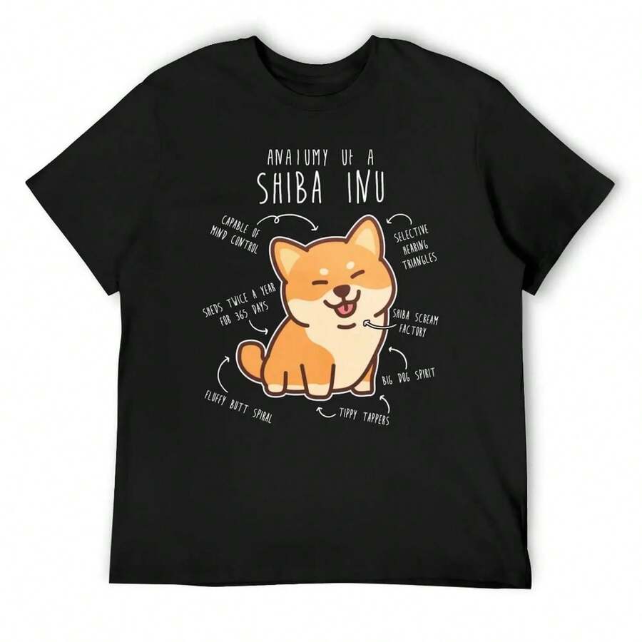 Shiba Inu Dog Anatomy T-Shirt Baggy Shirts  Kawaii Clothes Clothing Fitted T Shirts For Men - Black29 - 查看 1