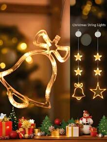 1 Stücke Neue Weihnachtsdekoration Saugnapf, Stern und Glocke Drei-Teile-Saugnapf, Schneeflocke Fensterdekor Saugnapf, Schneeflocke, Stern, Glocke, Weihnachts-Stimmungsbeleuchtung, batteriebetrieben, Weihnachten und Neujahr, Party-Zubehör und Dekorationen, Weihnachtsbaum Dekorationen