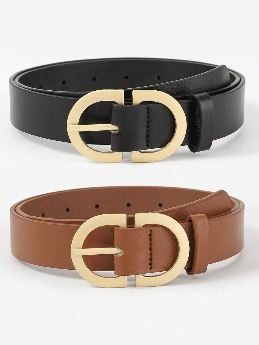 2 chiếc thắt lưng nữ thời trang, trang trí đa năng, khóa chữ D kép màu vàng, thích hợp sử dụng hàng ngày - lạc đà đen - Xem 1