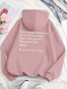 Winter Clothes For WomenINAWLY Women's Slogan Print Hooded Drop Shoulder Sweatshirt Dear Person Behind Me, The World Is A Better Place With You In It Remember That! The Person In Front Of You Graduation,Back To School Fits,Graduation,Teacher Fits For Women,Back To School Pullover Fall FitLoose And Comfortablehoodie Christmas Sweatshirt - 藕粉色 - 查看 1